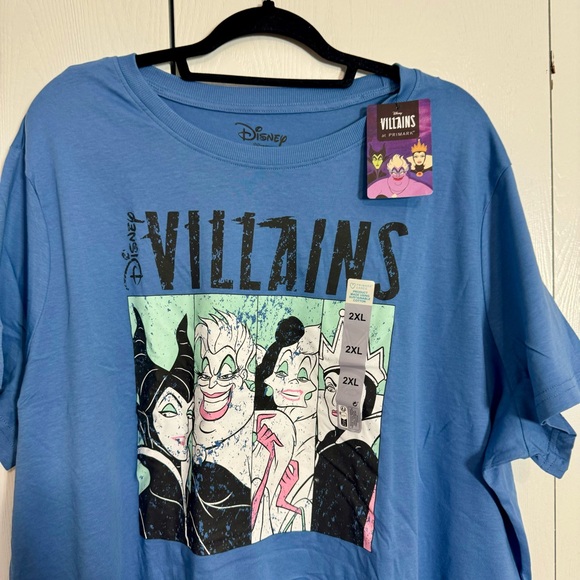 NWT. Disney Primark Villains blue short sleeve tee. Your favorite villains 2X - Picture 2 of 11
